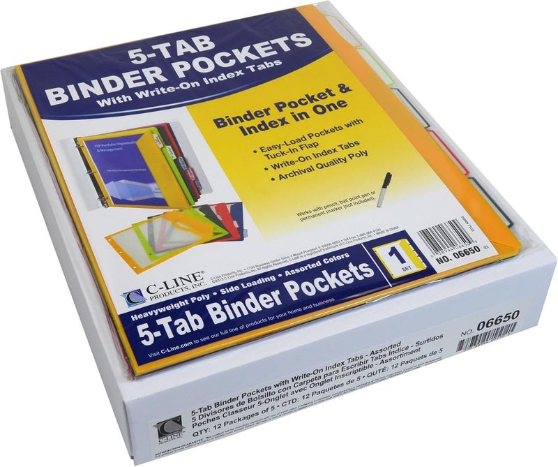 C-Line حافظات 5-تب مع علامات فهرسة قابلة للكتابة، ألوان متنوعة، 8.5 × 11 بوصة، 5 حافظات لكل مجموعة (06650) (عبوة من 2) - Image 5