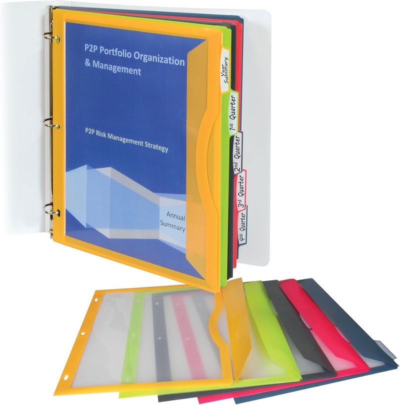 C-Line حافظات 5-تب مع علامات فهرسة قابلة للكتابة، ألوان متنوعة، 8.5 × 11 بوصة، 5 حافظات لكل مجموعة (06650) (عبوة من 2) - Image 2