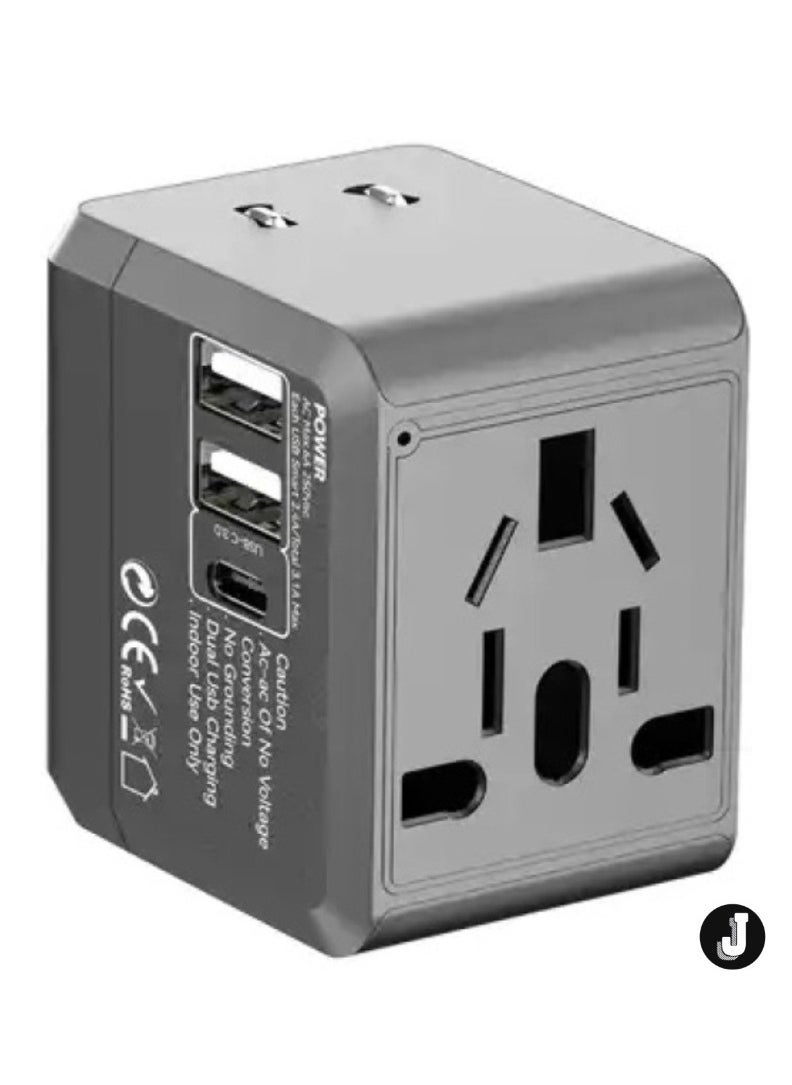 JAJEEK Universal Travel Adapter with USB-C, 1500W Power, 5.0V 2.4A Output, Overcharge Protection, Fireproof PC Material – Compact All-in-One Charger for Mobile & Universal Devices - Image 1