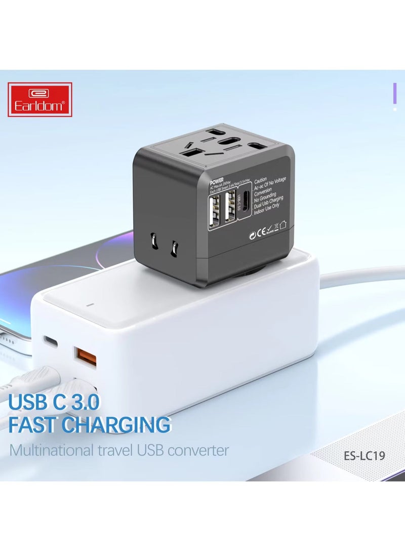 JAJEEK Universal Travel Adapter with USB-C, 1500W Power, 5.0V 2.4A Output, Overcharge Protection, Fireproof PC Material – Compact All-in-One Charger for Mobile & Universal Devices - Image 3