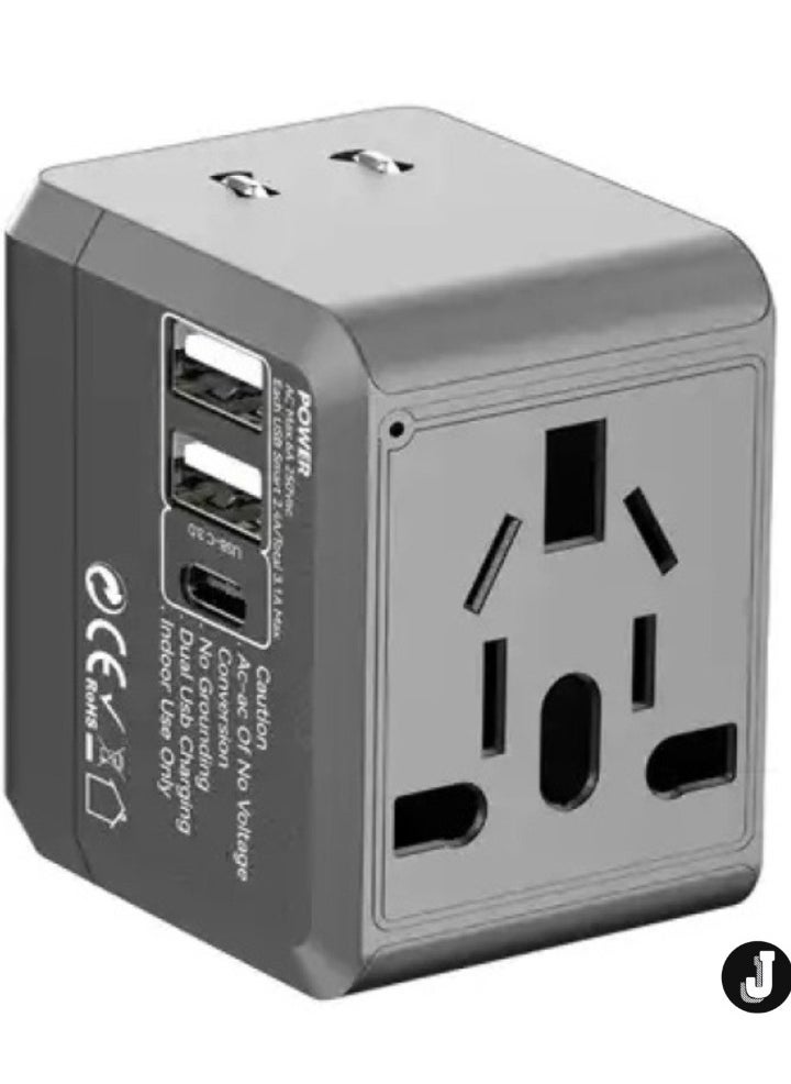 JAJEEK Universal Travel Adapter with USB-C, 1500W Power, 5.0V 2.4A Output, Overcharge Protection, Fireproof PC Material – Compact All-in-One Charger for Mobile & Universal Devices - Image 4