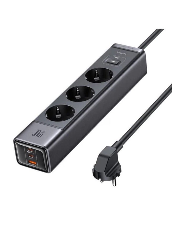 Mcdodo CH-0620 (3xAC Sockets + 2xUSB-C Ports + 1xUSB-A Port) 6-in-1 30W GaN Surge Protection Power Strip -Black  - Image 1