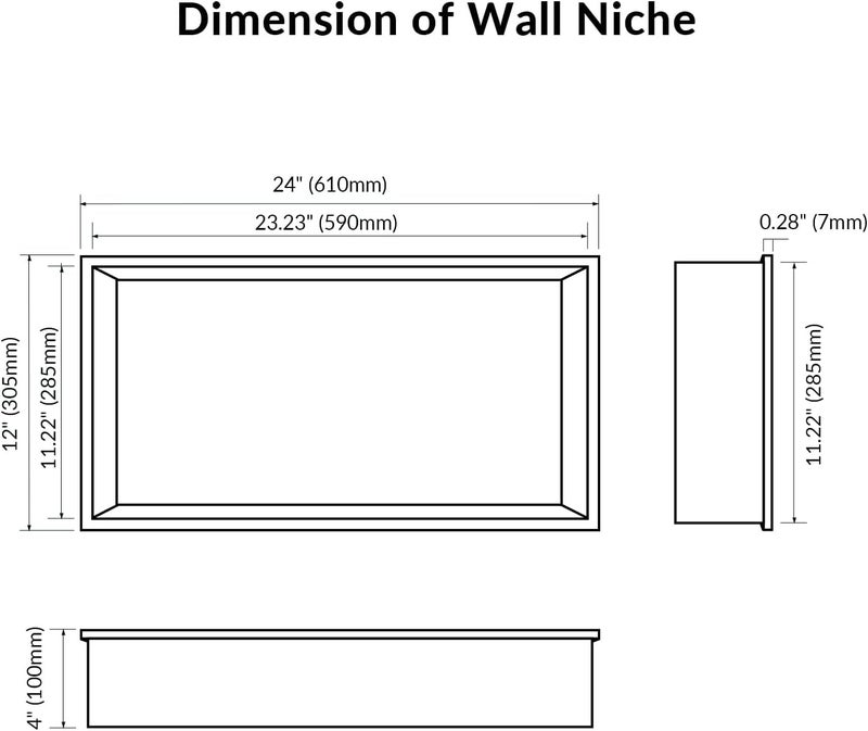 MERRANOX  niche دش أبيض 24" × 12" ، niche حائط من الفولاذ المقاوم للصدأ 304 ، رف حمام مدمج ، لا حاجة للبلاط ، تركيب سهل - Image 3