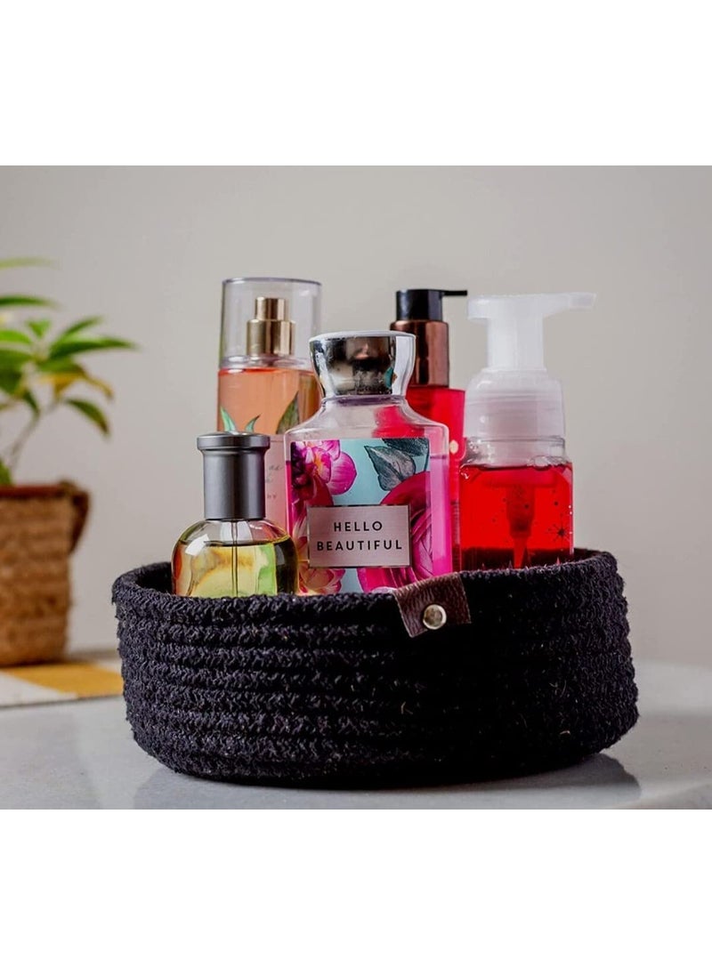 FASSCETE FASSCETE Storage Natural Handwoven Jute Shelf BasketStorage Basket For Your Home Kitchen SmallMediumLarge Pack of 3 SET OF 3 Black  - Image 3