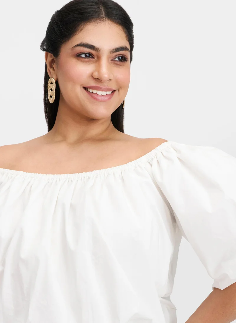 Virgio Cotton Off Brunchwear Shoulder Bubble Crop Tops for Women