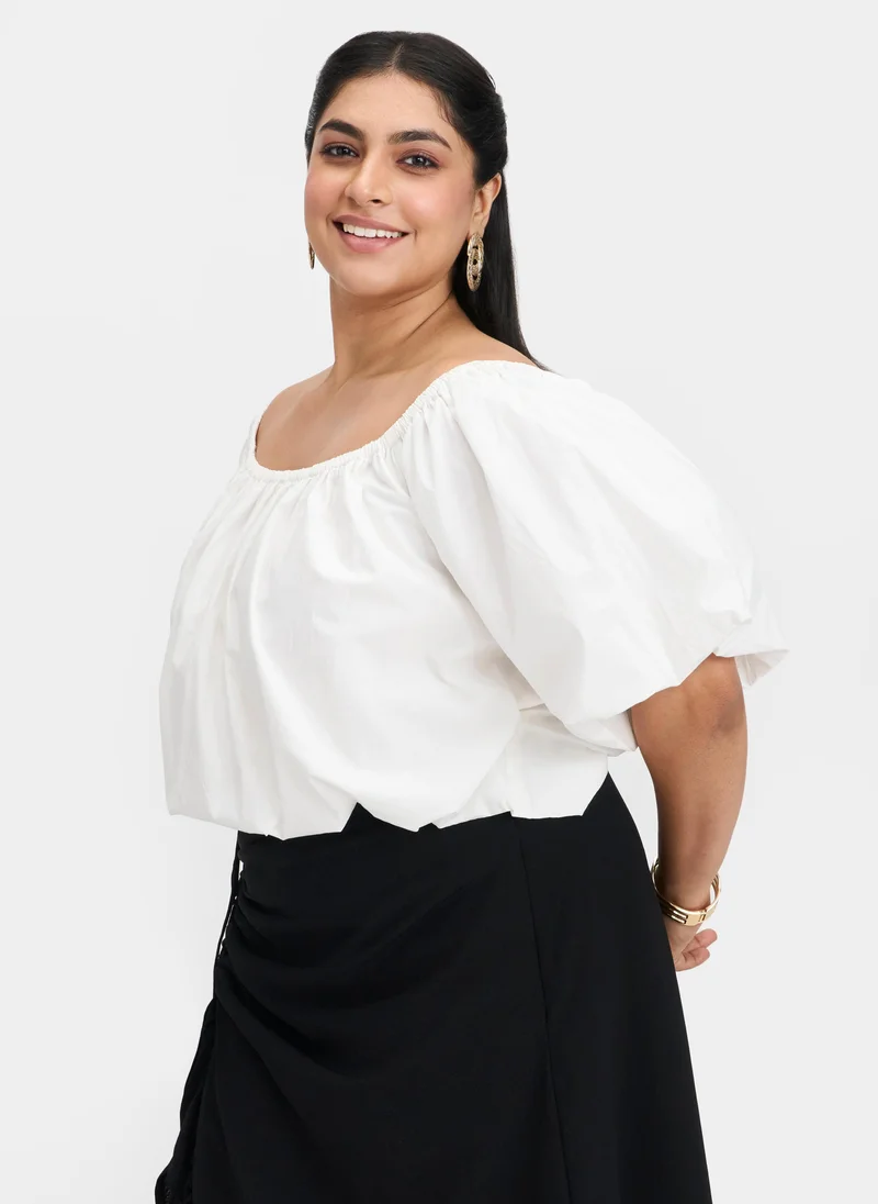 Virgio Cotton Off Brunchwear Shoulder Bubble Crop Tops for Women