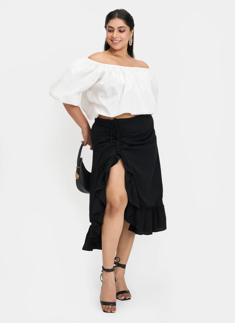 Virgio Cotton Off Brunchwear Shoulder Bubble Crop Tops for Women