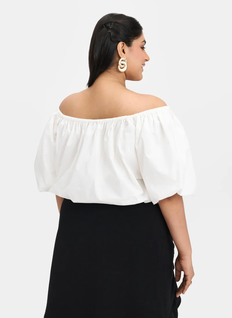 Virgio Cotton Off Brunchwear Shoulder Bubble Crop Tops for Women