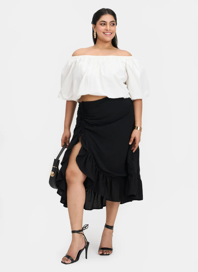 Virgio Cotton Off Brunchwear Shoulder Bubble Crop Tops for Women