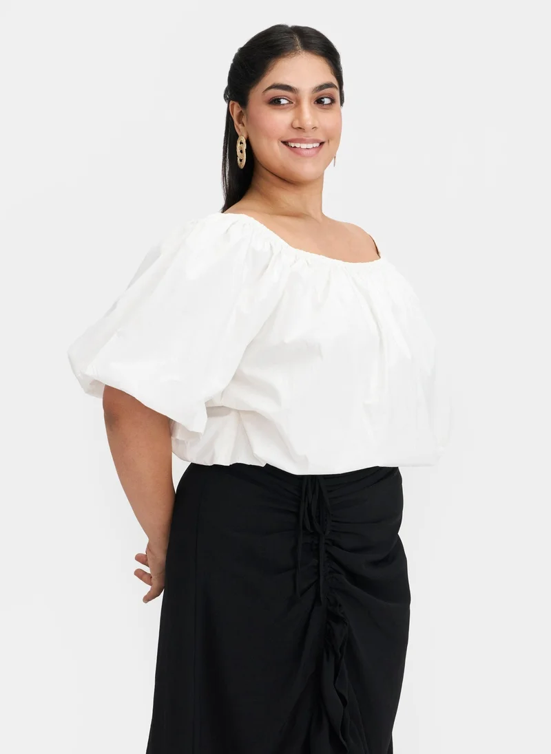 Virgio Cotton Off Brunchwear Shoulder Bubble Crop Tops for Women