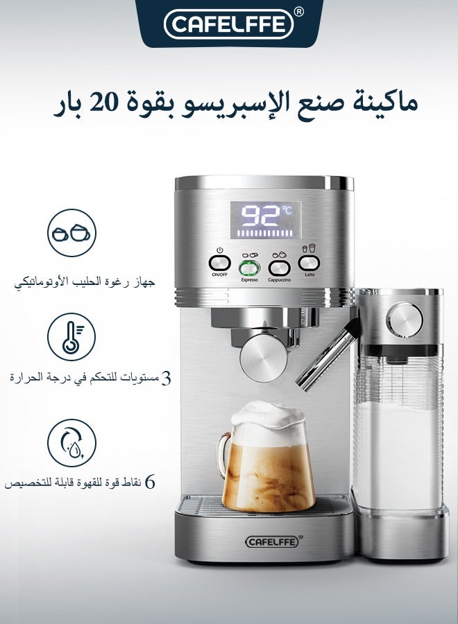 Cafelffe Automatic Espresso and Cappuccino Machine With Milk Frother 20Bar Espresso Maker With Double Boilers And Self Cleaning For Home For Cappuccino or Latte 1.3L - Image 1