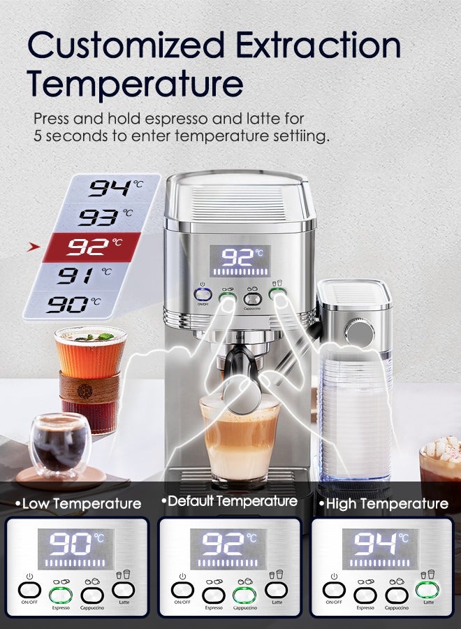 Cafelffe Automatic Espresso and Cappuccino Machine With Milk Frother 20Bar Espresso Maker With Double Boilers And Self Cleaning For Home For Cappuccino or Latte 1.3L - Image 4