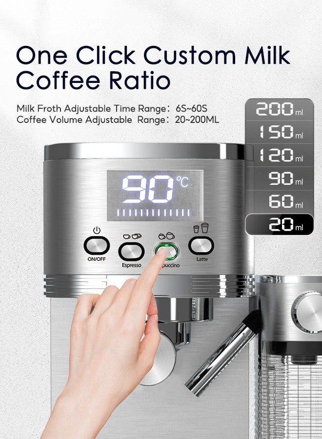 Cafelffe Automatic Espresso and Cappuccino Machine With Milk Frother 20Bar Espresso Maker With Double Boilers And Self Cleaning For Home For Cappuccino or Latte 1.3L - Image 5