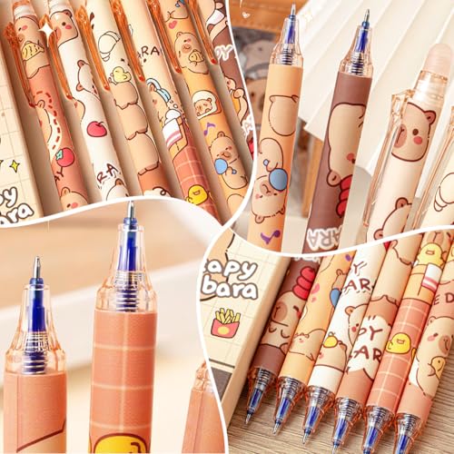 Climberty® Capybara 6Pcs Erasable Gel Pens Set - Click Erasable Gel Pens with Rubber Eraser Cap, Blue Ink Cute Cartoon Capybara Student Writing Office Stationeries Gift Pack (Blue) - Image 5