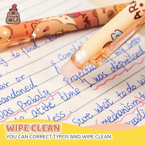 Climberty® Capybara 6Pcs Erasable Gel Pens Set - Click Erasable Gel Pens with Rubber Eraser Cap, Blue Ink Cute Cartoon Capybara Student Writing Office Stationeries Gift Pack (Blue) - Image 4