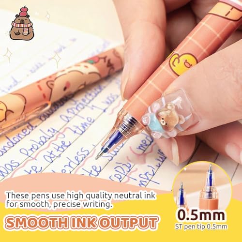 Climberty® Capybara 6Pcs Erasable Gel Pens Set - Click Erasable Gel Pens with Rubber Eraser Cap, Blue Ink Cute Cartoon Capybara Student Writing Office Stationeries Gift Pack (Blue) - Image 3