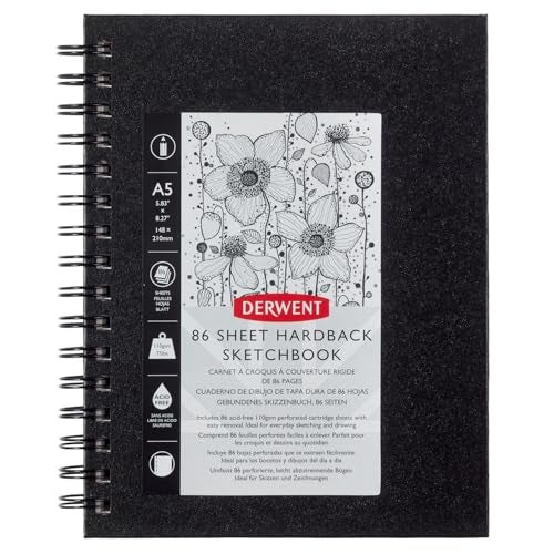 Derwent Sketch Book, Big Book Drawing Pad, A5, 5.83 x 8.27 Inches Sheet Size, Wirebound, Hard Covers, 86 Sheets (2301608) - Image 1