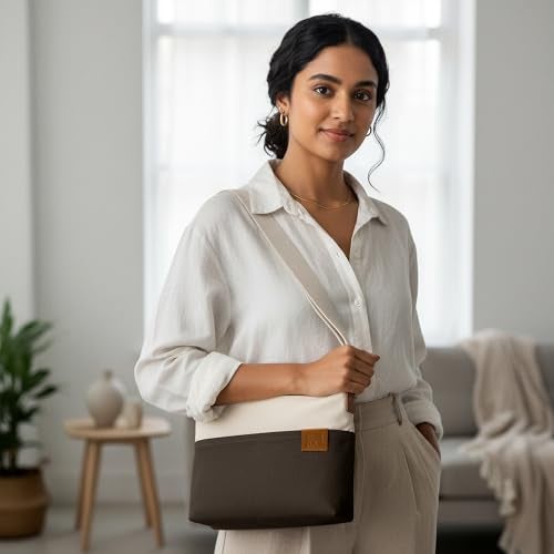 DailyObjects All Sunday Sling Crossbody Bag For Men & Women | Cotton Canvas Purse With Slip Pockets | Zip Closure | Storage Space For Essentials | Shoulder Handbag | Handcrafted Ivory - Clove - Image 3