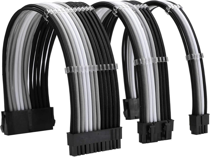 Formulamod Sleeve Extension Power Supply Cable Kit 18AWG ATX 24P+ EPS 8-P+PCI-E8-P with Combs for PSU to Motherboard/GPU Fm-NCK3 (Black Silver White) - Image 1