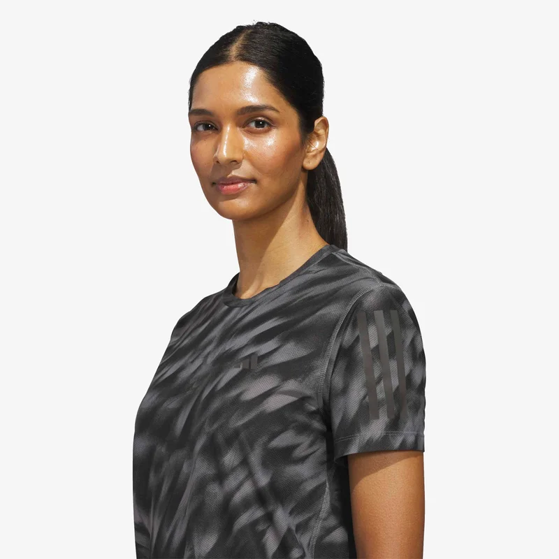 Adidas Grey Own The Run Allover Print T-Shirt for Women | Best Price UAE
