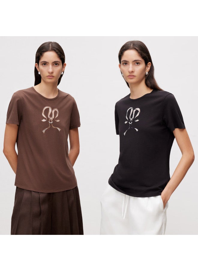 Marius Minimalist Commuter Shop Lyocell Scoop Neck Shoulder-fitted Color-block Embroidered Hollow Lace Pearl Top - Image 3