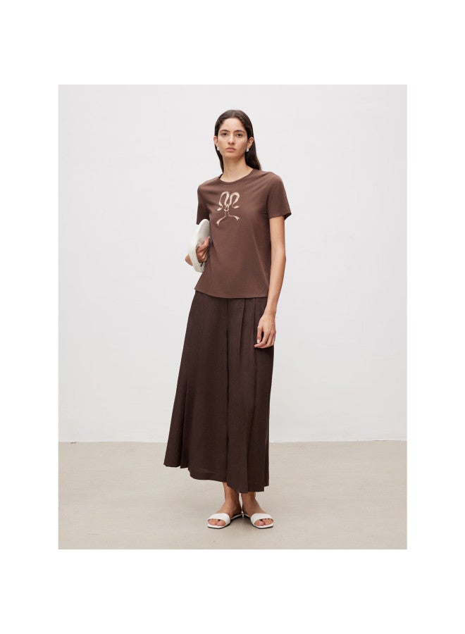 Marius Minimalist Commuter Shop Lyocell Scoop Neck Shoulder-fitted Color-block Embroidered Hollow Lace Pearl Top - Image 2