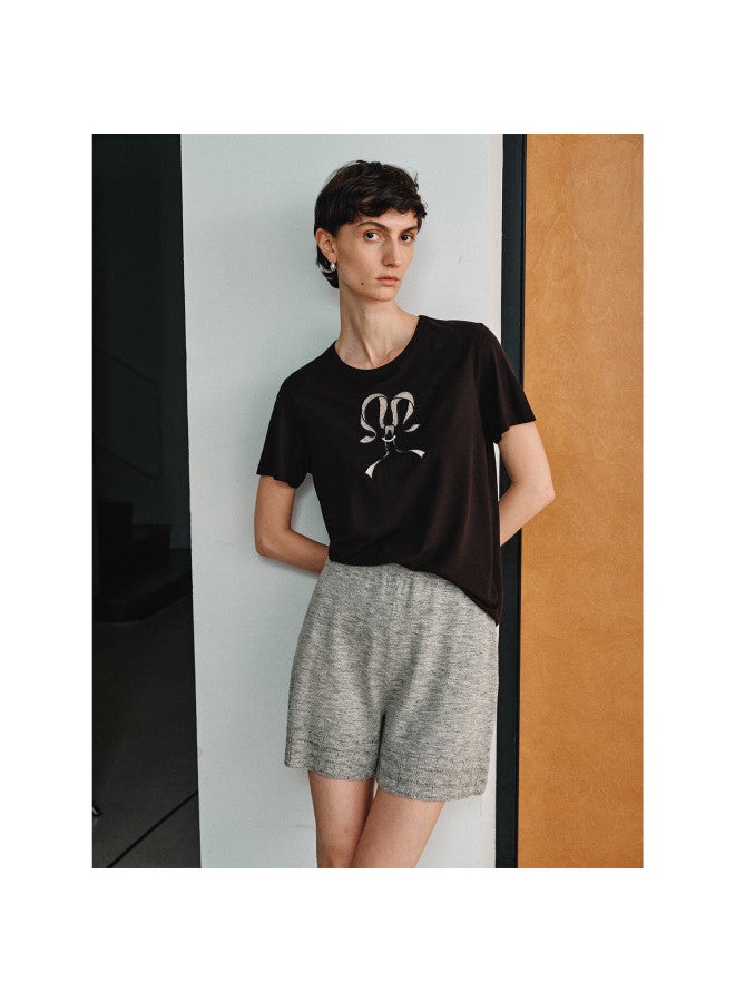 Marius Minimalist Commuter Shop Lyocell Scoop Neck Shoulder-fitted Color-block Embroidered Hollow Lace Pearl Top - Image 1