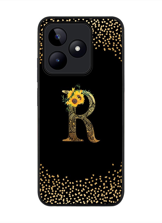 Stylizedd Rugged Black edge case for Realme C51 / Realme Note 50 4G,Custom Monogram Initial Letter Floral Pattern Alphabet - R (Black)  - Image 1