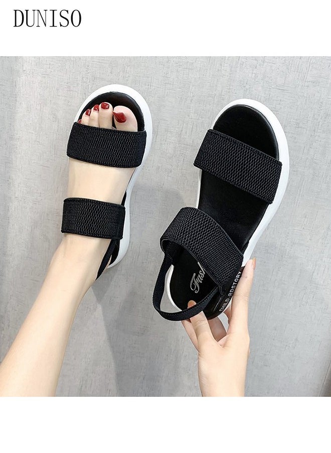 DUNISO - Women's Sandals Thick Sole Slide Sandal Fashion Slip-on Sandal Low Heel Flat Sandals with Non-Slip Soles Soft Slippers Open Toe Summer Comfortable Shoe for Travel Work School Beach - Image 1