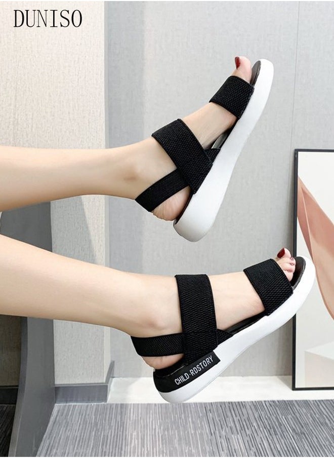 DUNISO Women's Sandals Thick Sole Slide Sandal Fashion Slip-on Sandal Low Heel Flat Sandals with Non-Slip Soles Soft Slippers Open Toe Summer Comfortable Shoe for Travel Work School Beach  - Image 4