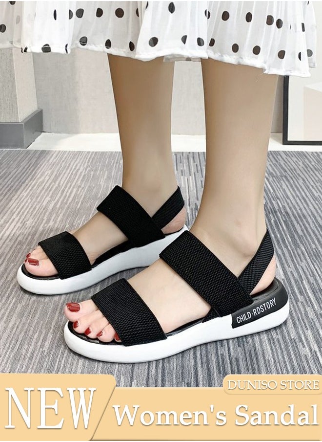 DUNISO Women's Sandals Thick Sole Slide Sandal Fashion Slip-on Sandal Low Heel Flat Sandals with Non-Slip Soles Soft Slippers Open Toe Summer Comfortable Shoe for Travel Work School Beach  - Image 1