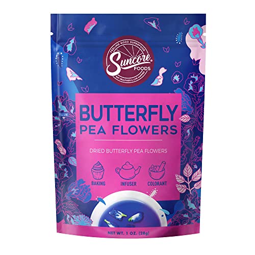 Suncore Foods Dried Butterfly Pea Flowers Bloom, Caffeine-Free Tea, Gluten-Free, Non-GMO, 1oz (1 Pack) - Image 1