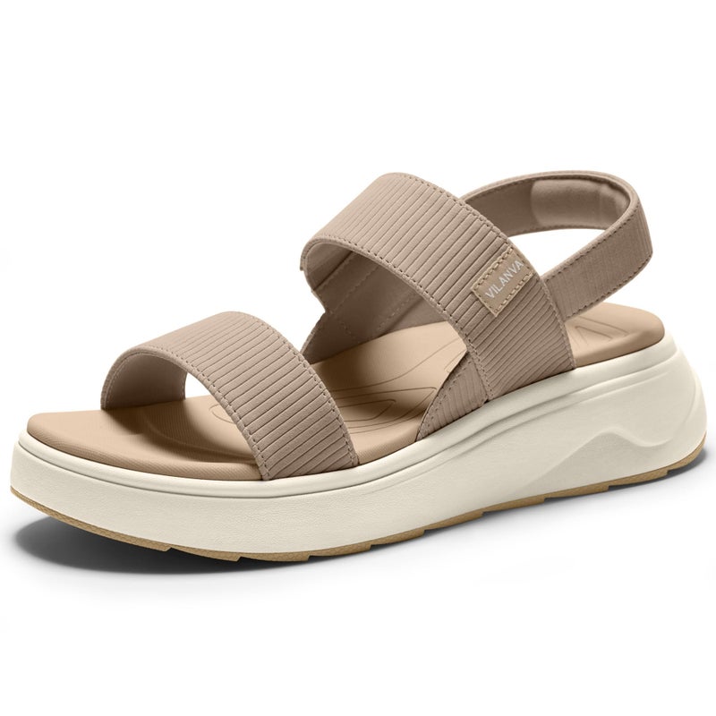 Vilanva Women's platform sandals Comfortable Cushioned Walking Shoes with Soft Insole Backstrap Casual Open Toe Summer Sandals Taupe Size 8 - Image 1