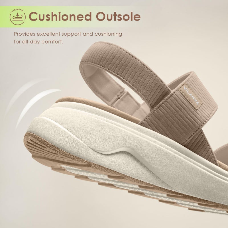Vilanva Women's platform sandals Comfortable Cushioned Walking Shoes with Soft Insole Backstrap Casual Open Toe Summer Sandals Taupe Size 8 - Image 5