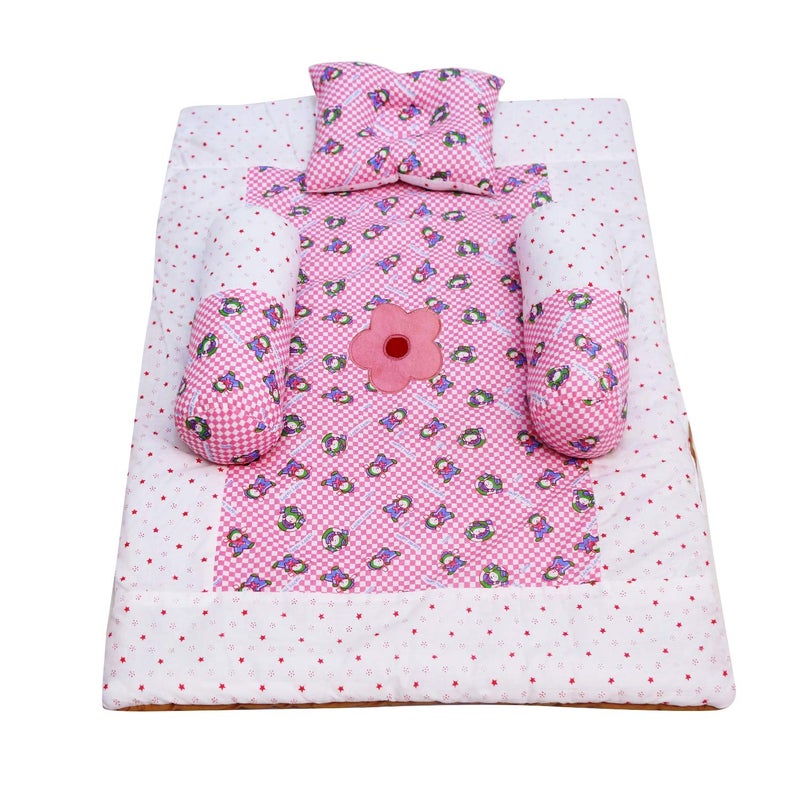 Creative Textiles Cotton Multicolor Baby Bedding Set 4Pc Feels Like Mother's Lap (Pink Flower Design) Soft Cotton Material NestUltra Soft Cusioned - Image 1