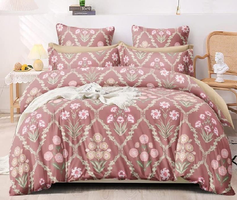 Laying Style™Glace Cotton Very Heavy Printed 1 Super King Size Elastic Fitted Bedsheet and 2 Pillow Covers, Size:108x108x10 Inch, Pack of 3 (Design-1) - Image 2