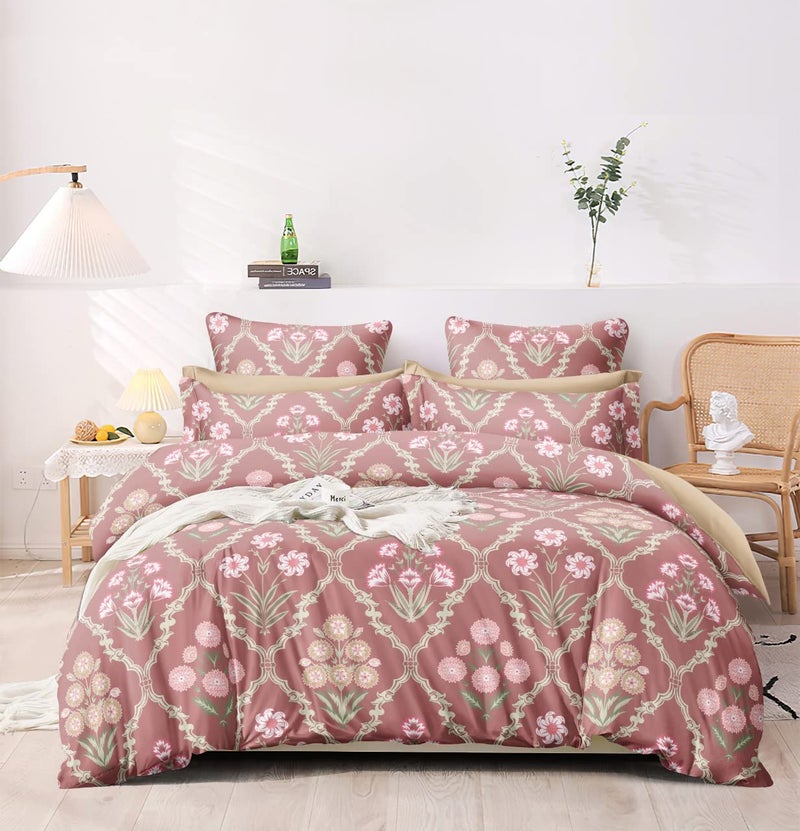 Laying Style™Glace Cotton Very Heavy Printed 1 Super King Size Elastic Fitted Bedsheet and 2 Pillow Covers, Size:108x108x10 Inch, Pack of 3 (Design-1) - Image 1