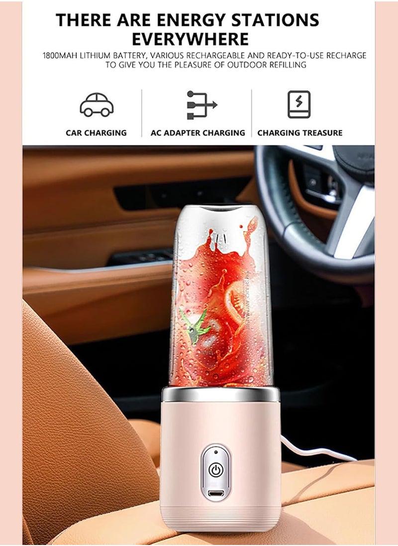 خلاط عصارة كهربائية مع كوب وغطاء محمول وقابل لإعادة الشحن USB  أوتوماتيكي وصغير مع 6 شفرات مناسب لصنع السموذي والعصائر