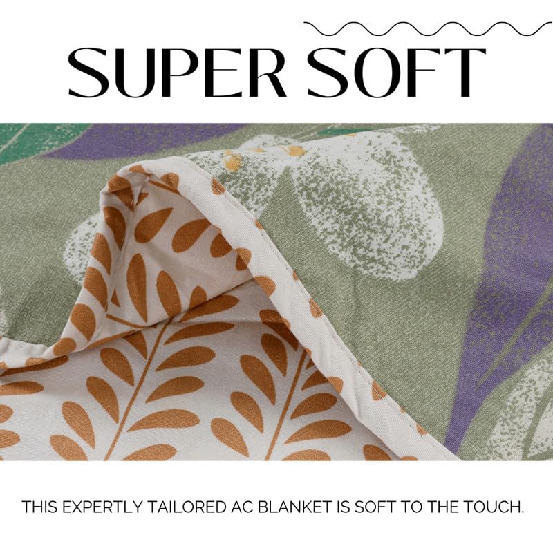VAS COLLECTIONS Pure Cotton 120 GSM Reversible Soft Lightweight Printed Single Bed Blanket/AC Dohar/Skin Friendly Dohar-152 x 225 cm - Light Green & Beige - Image 3