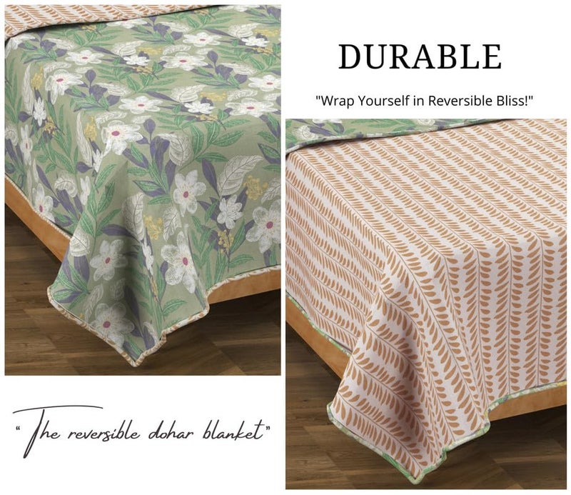 VAS COLLECTIONS Pure Cotton 120 GSM Reversible Soft Lightweight Printed Single Bed Blanket/AC Dohar/Skin Friendly Dohar-152 x 225 cm - Light Green & Beige - Image 5