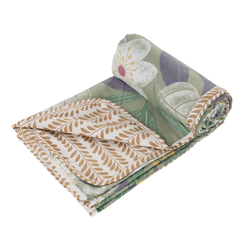 VAS COLLECTIONS Pure Cotton 120 GSM Reversible Soft Lightweight Printed Single Bed Blanket/AC Dohar/Skin Friendly Dohar-152 x 225 cm - Light Green & Beige - Image 4