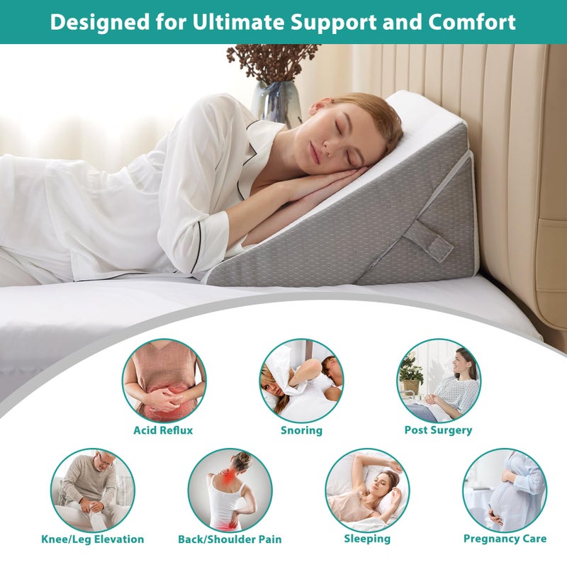 Bedluxe Wedge Pillow for Sleeping, Adjustable 9&12 Inch Foldable Bed Wedge Pillow Set, Orthopedic Memory Foam Triangle Pillows Wedge, 7-in-1 Elevated Pillows for Leg and Back Support, White/Grey - Image 5