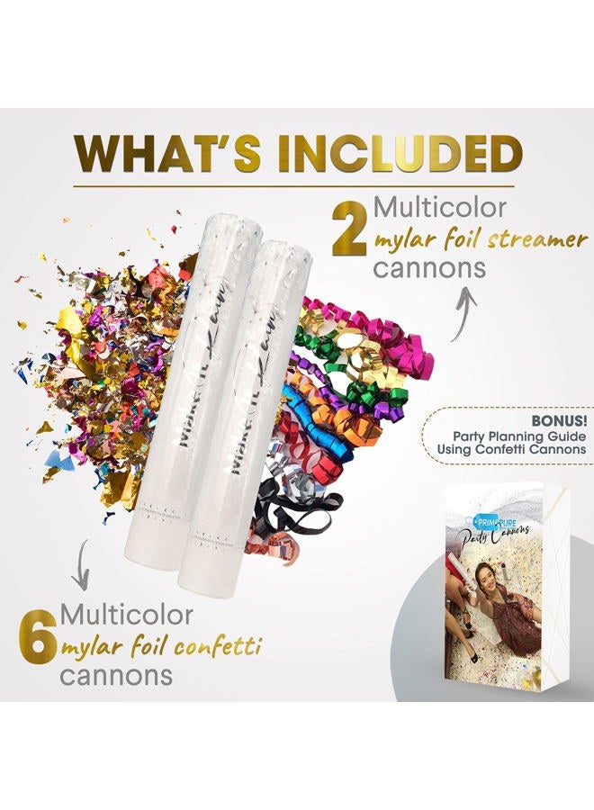 PrimePure Confetti Cannon Party Poppers - Metallic Foil Multicolor Confetti Poppers & Streamers - 8 Pack - NYE Party Cannon Glitter Bomb Pop Gun for New Years Eve 2026, Birthday, Celebration, Pranks - Image 3