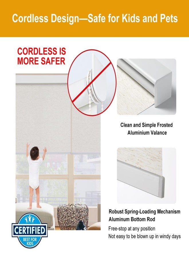 Persilux Free-Stop Cordless 100% Blackout Roller Shades with Natural Woven Fabric UV Protection Privacy Window Blinds for Windows, Home, Cream 20" W x 72" H - Image 4