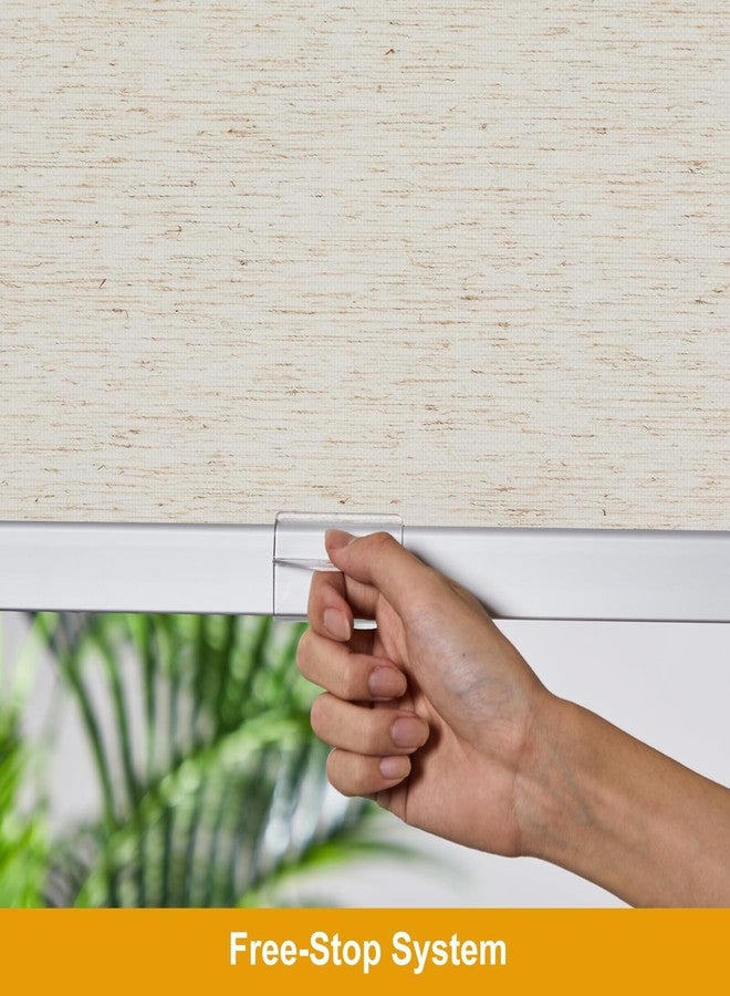 Persilux Free-Stop Cordless 100% Blackout Roller Shades with Natural Woven Fabric UV Protection Privacy Window Blinds for Windows, Home, Cream 20" W x 72" H - Image 3