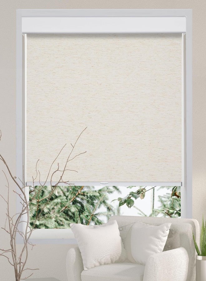 Persilux Free-Stop Cordless 100% Blackout Roller Shades with Natural Woven Fabric UV Protection Privacy Window Blinds for Windows, Home, Cream 20" W x 72" H - Image 2