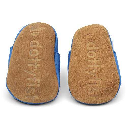 Dotty Fish Infant and Toddler Soft, Breathable Leather Sandals for Girls and Boys. Barefoot-Friendly, Non-Slip Suede Sole. Sky Blue. 12-18 Months - Image 5