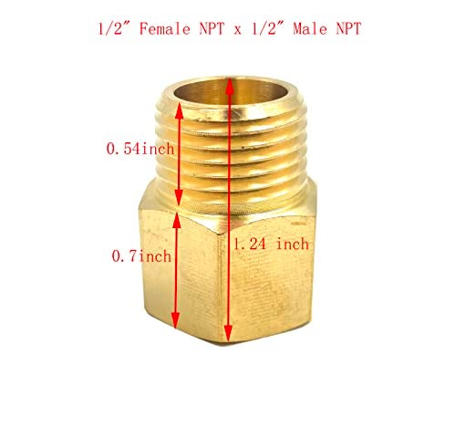 Bumugufu 5 Pack Solid Brass 1/2" Female NPT x 1/2" Male NPT Thread Brass Hex Pipe Fittings Adaptor - Image 2