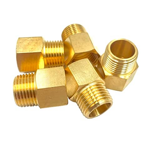Bumugufu 5 Pack Solid Brass 1/2" Female NPT x 1/2" Male NPT Thread Brass Hex Pipe Fittings Adaptor - Image 4