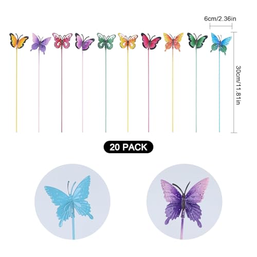 hogardeck Garden Decor for Outside, Set of 20 Metal Butterfly Decorative Garden Stakes for Spring Decor, Yard Art Garden Decorations for Outdoor Lawn Pathway Patio - Image 3